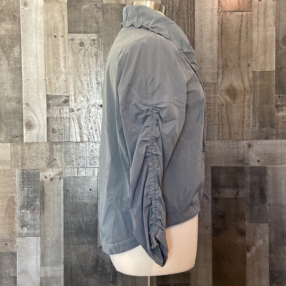 Nanette Lepore gray windbreaker large laser cut birds mock neck lightweight fall - Picture 8 of 13